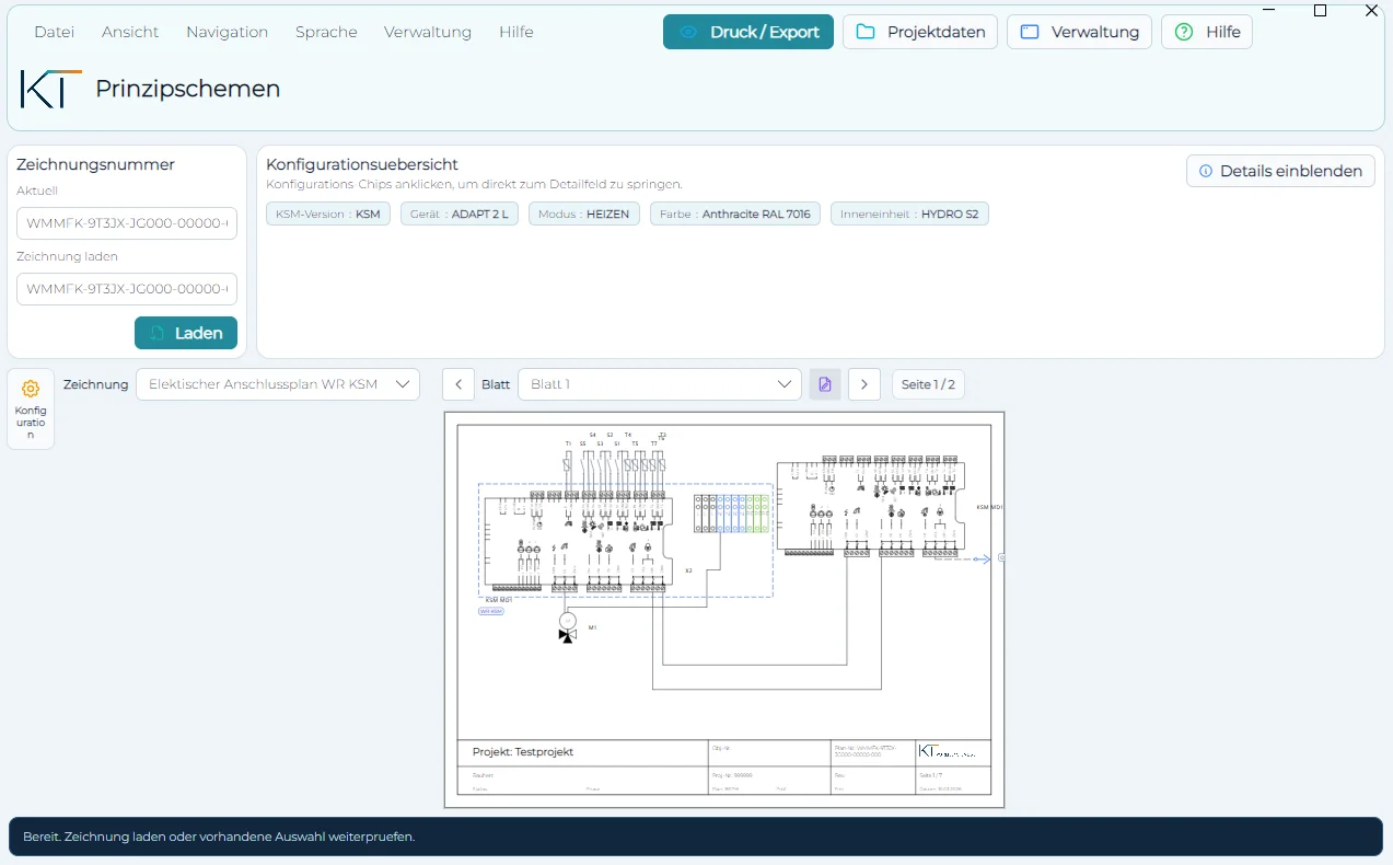 Projektansicht des von KT Software entwickelten Prinzipschemen-CAD